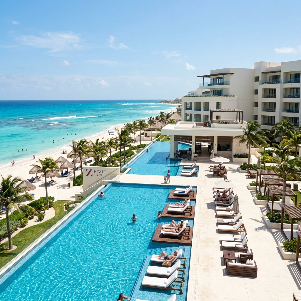 Piscinas infinity y mar turquesa en Hyatt Ziva Cancún